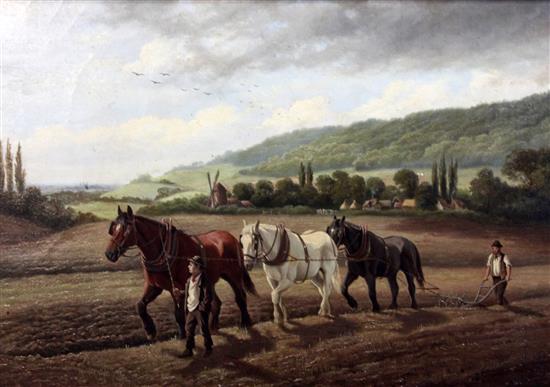 Edward Algernon Stuart Douglas (1850-1920) Ploughing scene, 15.5 x 23.5in.